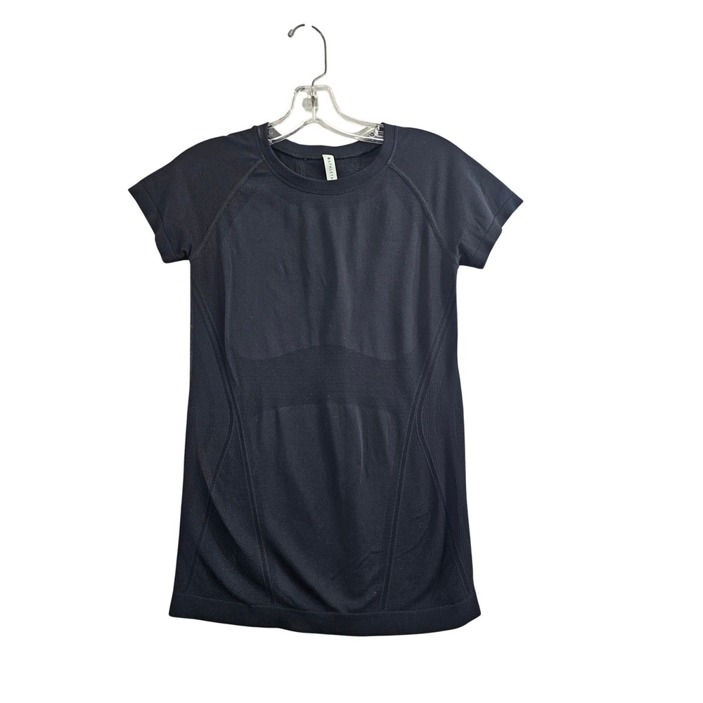 Athleta Momentum Tee Women XS Black Solid Seamless Short Sleeve Top 530504 shirt